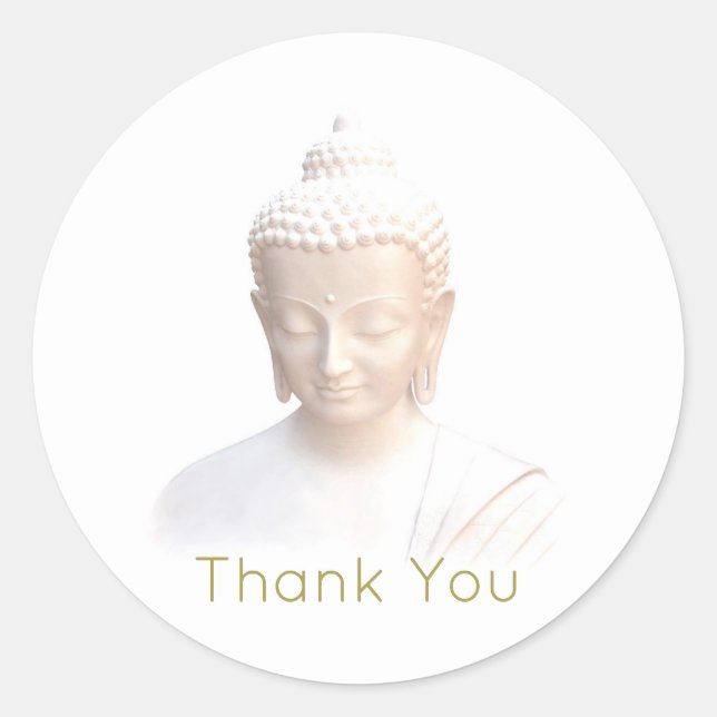 Buddha In White | Serene Meditative Thank You Classic Round Sticker (Front)