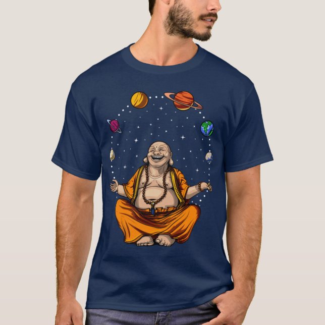 Buddha Juggling Space Planets retro T-Shirt (Front)