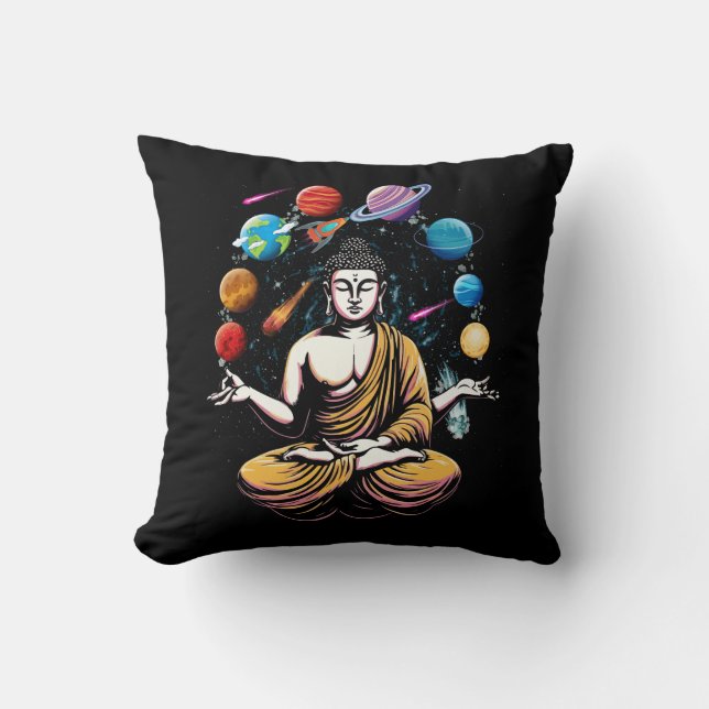 Buddha Juggling Space Planets Zen Yoga Meditation  Cushion (Front)