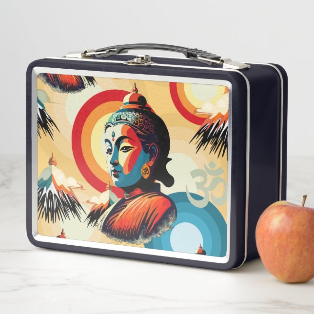 Buddha Lord Retro Pop Art Portrait Metal Lunch Box (In Situ)