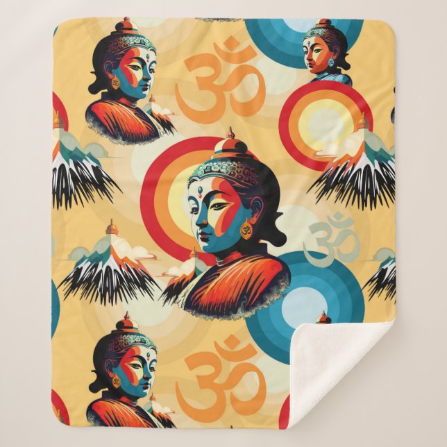 Buddha Lord Retro Pop Art Portrait Sherpa Blanket (Front)