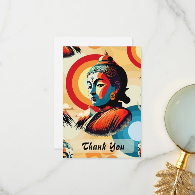 Buddha Lord Retro Pop Art Portrait Thank You Card (Front/Back In Situ)