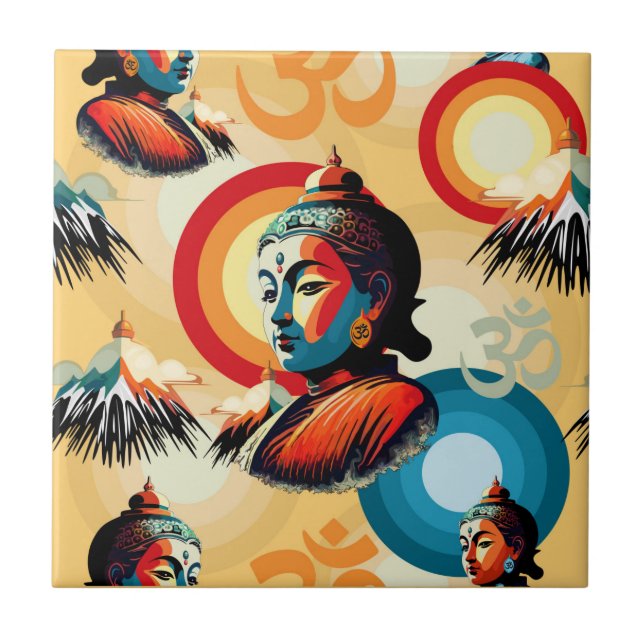 Buddha Lord Retro Pop Art Seamless Pattern Tile (Front)