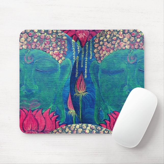 Buddha Lotus green meditation Buddhism Mouse Pad (With Mouse)