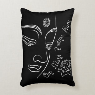 Buddha Lotus Om Mani Padme Hum White Decorative Cushion