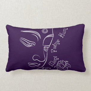 Buddha Lotus Om Mani Padme Hum White Lumbar Cushion