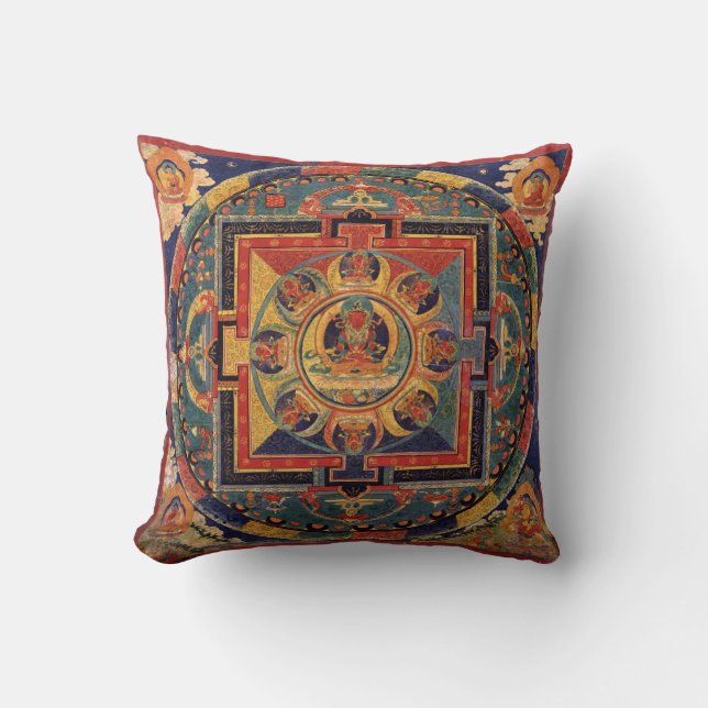 Buddha Mandala Antique Tibetan Thanka Cushion (Front)