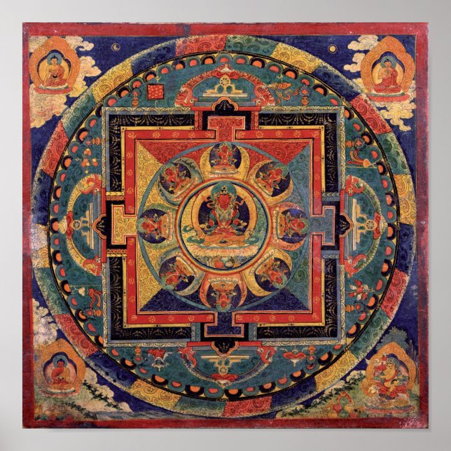 Buddha Mandala Antique Tibetan Thanka Poster (Front)
