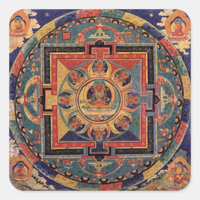Buddha Mandala Antique Tibetan Thanka Square Sticker (Front)