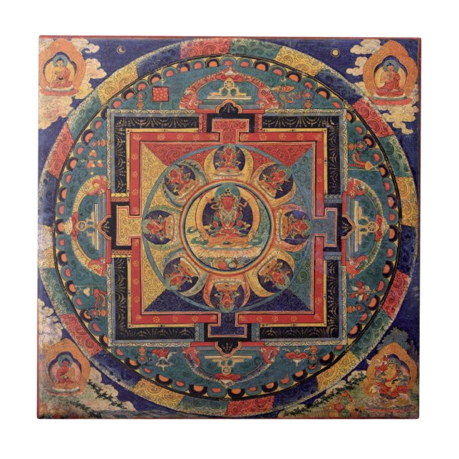 Buddha Mandala Antique Tibetan Thanka Tile (Front)