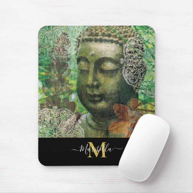 Buddha Mandala Boho Personalise Monogram Mouse Mat (With Mouse)