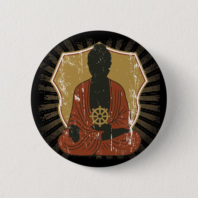 Buddha Meditating Dharma Wheel 6 Cm Round Badge (Front)