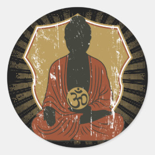 Buddha Meditating Om Symbol Classic Round Sticker