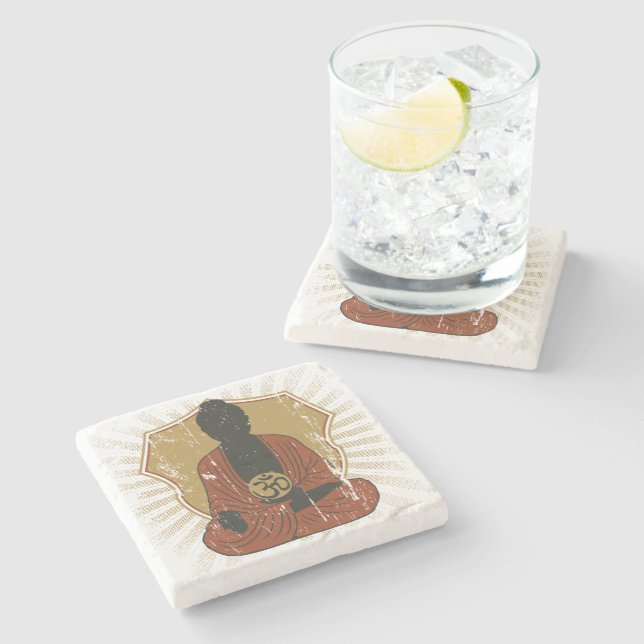 Buddha Meditating Om Symbol Stone Coaster (Side)