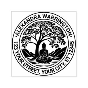 Buddha Meditating Under Tree Name Return Address Self-inking Stamp