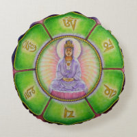 Buddha Meditation OM Round Pillow Mandala Kuan Yin