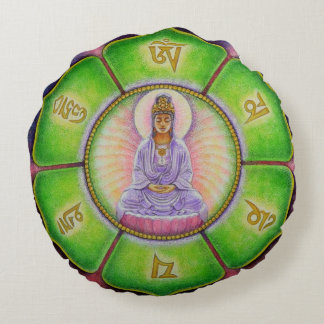 Buddha Meditation OM Round Pillow Mandala Kuan Yin