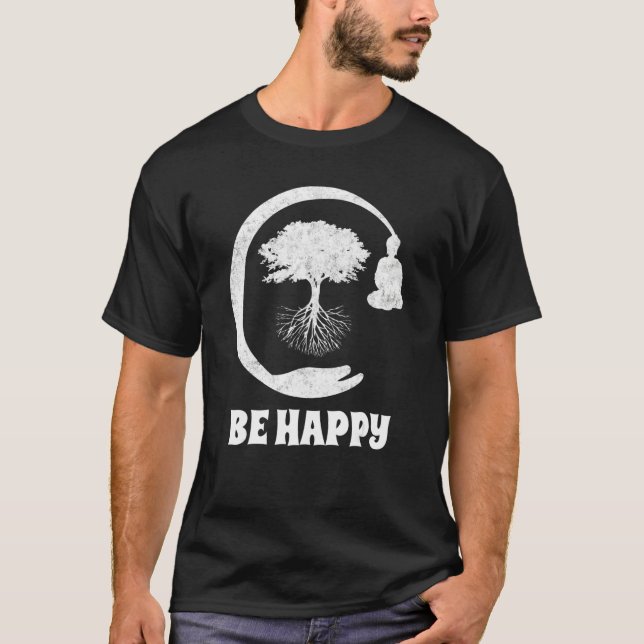 Buddha Monk Namaste Praying Pray Smile Happy Laugh T-Shirt (Front)