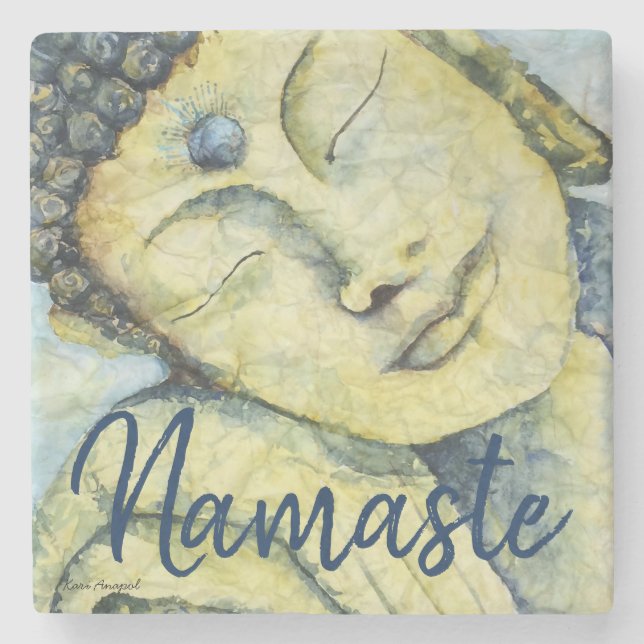 Buddha Namaste Watercolor Art Stone Coaster (Front)