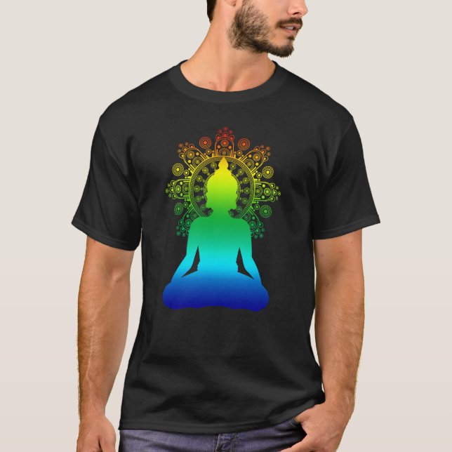 Buddha on Bohemian Mandala | Spiritual Om New Age T-Shirt (Front)
