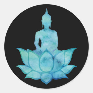 Buddha on Lotus Blue Classic Round Sticker