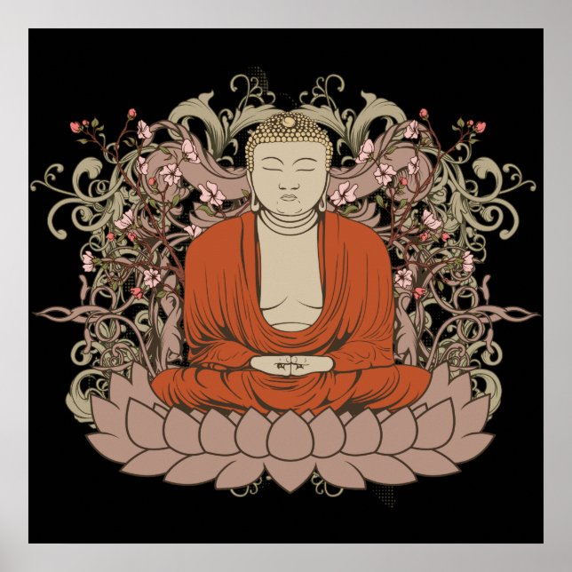 Buddha On Lotus Flower Poster (Front)