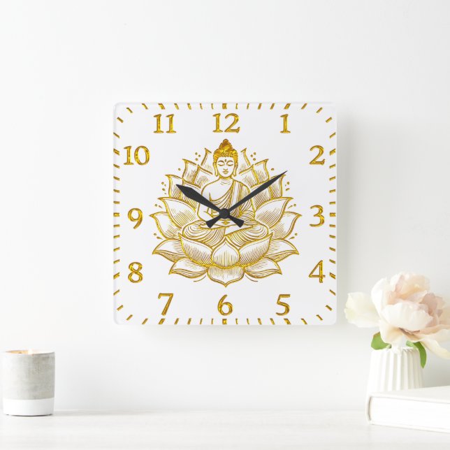 Buddha on Lotus Flower.  Square Wall Clock (Home)