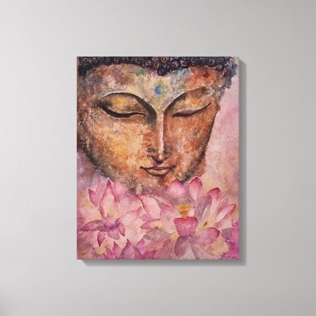 Buddha Pink Lotus Watercolor Print Wrapped Canvas (Front)