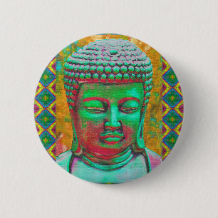 Buddha Pop in Teal Green and Red 6 Cm Round Badge