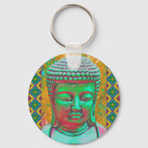 Buddha Pop in Teal Green and Red Key Ring