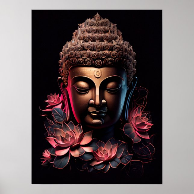 Buddha Portrait with Lotus | Art Poster (Front)