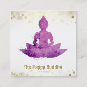 *~* Buddha QR Botanical Floral AP33 Lotus  Square Business Card