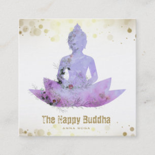 *~* Buddha QR Lotus Botanical Floral AP33  Square Business Card