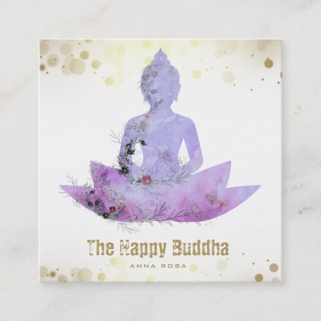 *~* Buddha QR Lotus Botanical Floral AP33  Square Business Card (Front)
