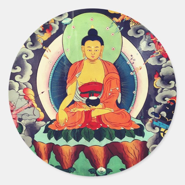 Buddha Shakyamuni painting, Himalayas - Nepal Classic Round Sticker (Front)
