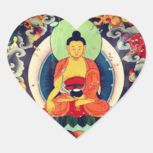 Buddha Shakyamuni painting, Himalayas - Nepal Heart Sticker (Front)