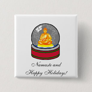 Buddha Snow Globe 15 Cm Square Badge