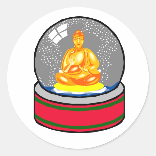 Buddha Snow Globe Classic Round Sticker (Front)