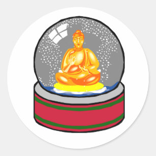 Buddha Snow Globe Classic Round Sticker