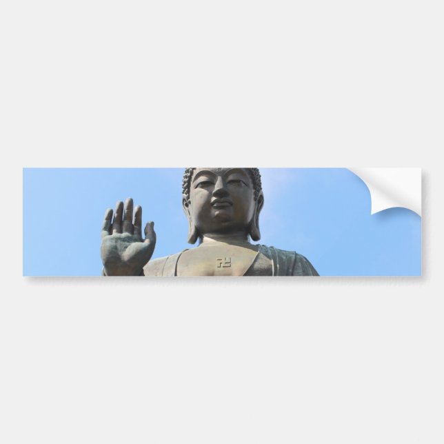 Buddha Statue in Blue Sky, Hand Raised Bumper Sticker (Front)
