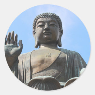Buddha Statue in Blue Sky, Hand Raised Classic Round Sticker