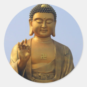 Buddha Statue in Blue Sky, Hand Raised Classic Round Sticker