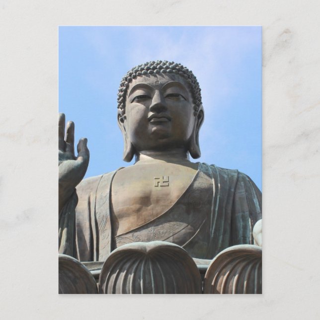 Buddha Statue in Blue Sky, Hand Raised Postcard (Front)