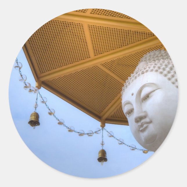 Buddha Statue in Blue Sky, Umbrella Bells Classic Round Sticker (Front)