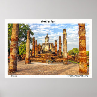 Buddha statue, Wat Mahathat, Sukhothai Poster