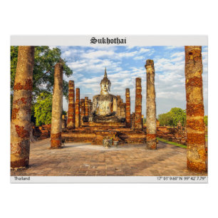 Buddha statue, Wat Mahathat, Sukhothai Poster