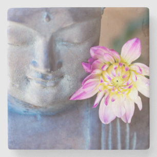 Buddha statue with dahlia stone coaster