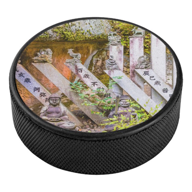 Buddha statues at Senko-ji temple Hockey Puck (3/4)