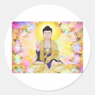Buddha Surrounded by Flowers Classic Round Sticker