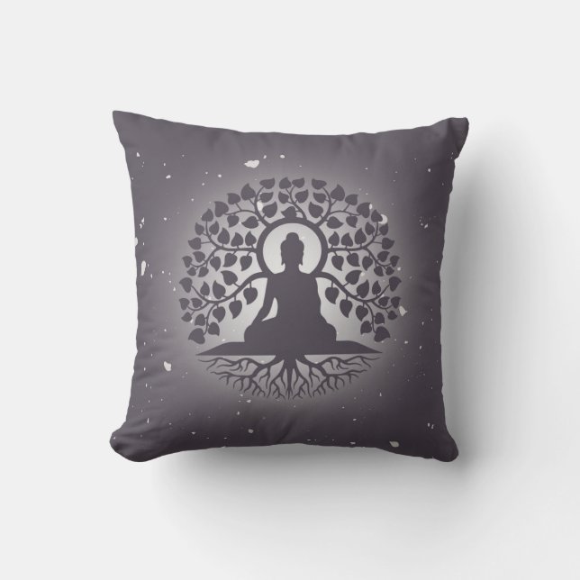 Buddha Tree Yoga Throw Pillow (Front)